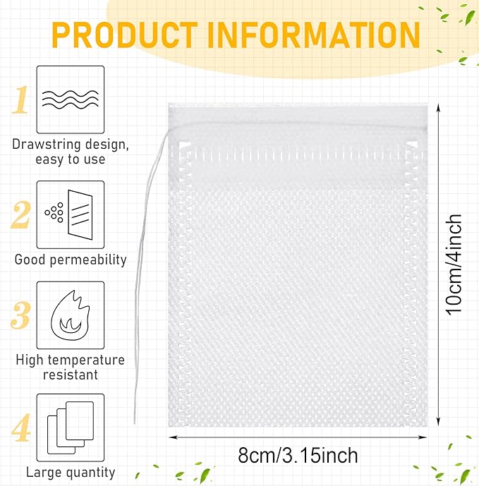 1000 Pcs Disposable Tea Bags Bulk for Loose Leaf Tea Drawstring Empty Coffee Sachets Filter Infuser Strainers for Coffee Spice Herbs(2 x 2.76 inches)