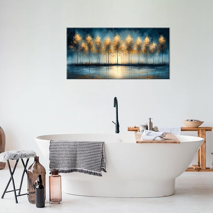 ZESTRILIA Golden Trees Wall Art Impression Canvas Abstract Sunset Oil Painting Reproduction Print Artwork Landscape Picture for Living Room Bedroom Home Office Kitchen Décor (20x40inch)