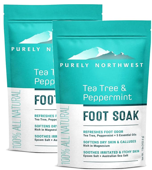 Epsom Salt Tea Tree Foot & Body Soak-Toenail Repair & Ingrown Nails, Athletes Foot Burning & Itching-Stubborn Foot Odor & Softens Callouses-Purely Northwest-USA 2 LB