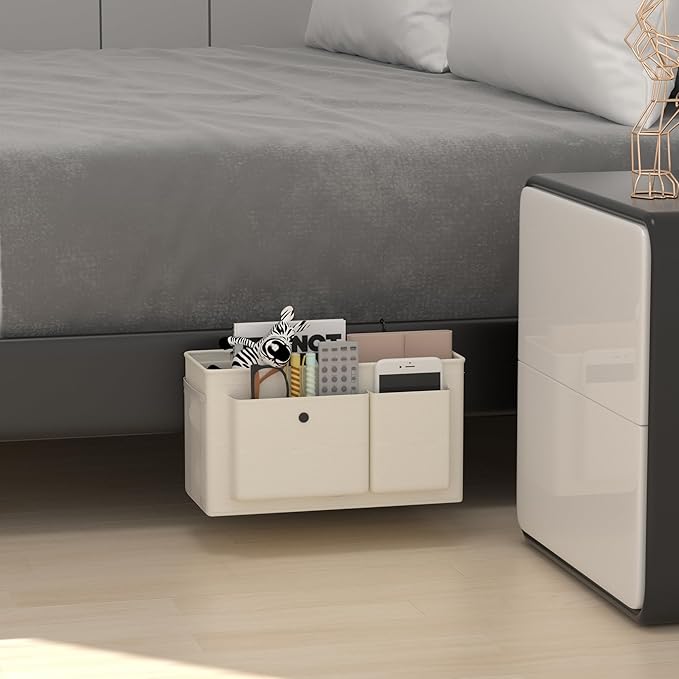 Bedside Caddy Bedside Organizer with Fixed Straps & Water Bottle Holder, Bunk Bed Caddy ideal for Home, Dorm, Hospital, Crib, Versatile Bedside Storage Solution (White)