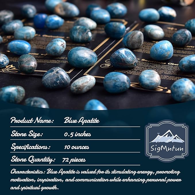 Polished Blue Apatite Crystals - 10 oz, 0.5" Handpicked Natural Tumbled Gemstones Rocks, Pebbles for Reiki, Chakra, Healing Home Decor