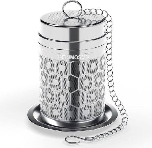 Reinmoson Tea Strainers for Loose Tea, Extra Fine Mesh Tea Infuser, 304 Stainless Steel & Updated Slim Threaded Lid, Loose Leaf Tea Steeper for Black Tea, Rooibos, etc