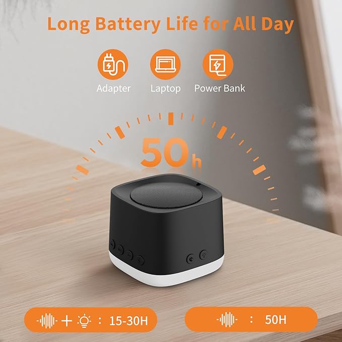 Portable Sound Machine,Mini Travel White Noise Machine for Sleeping with Breathing Night Light, 16 Soothing Sounds, Timer, Rechargeable Brown Noise Sound Machine for Sleep,Adults,Office Privacy(Black)
