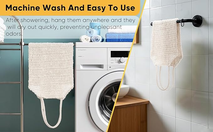 Natural Sisal & Ramie Back Scrubber for Shower with Handle（2pcs） - Deep Cleanse Back Scrubber, Scrub Spa Tool for Glowing Skin & Whole Body Care (2pcs)