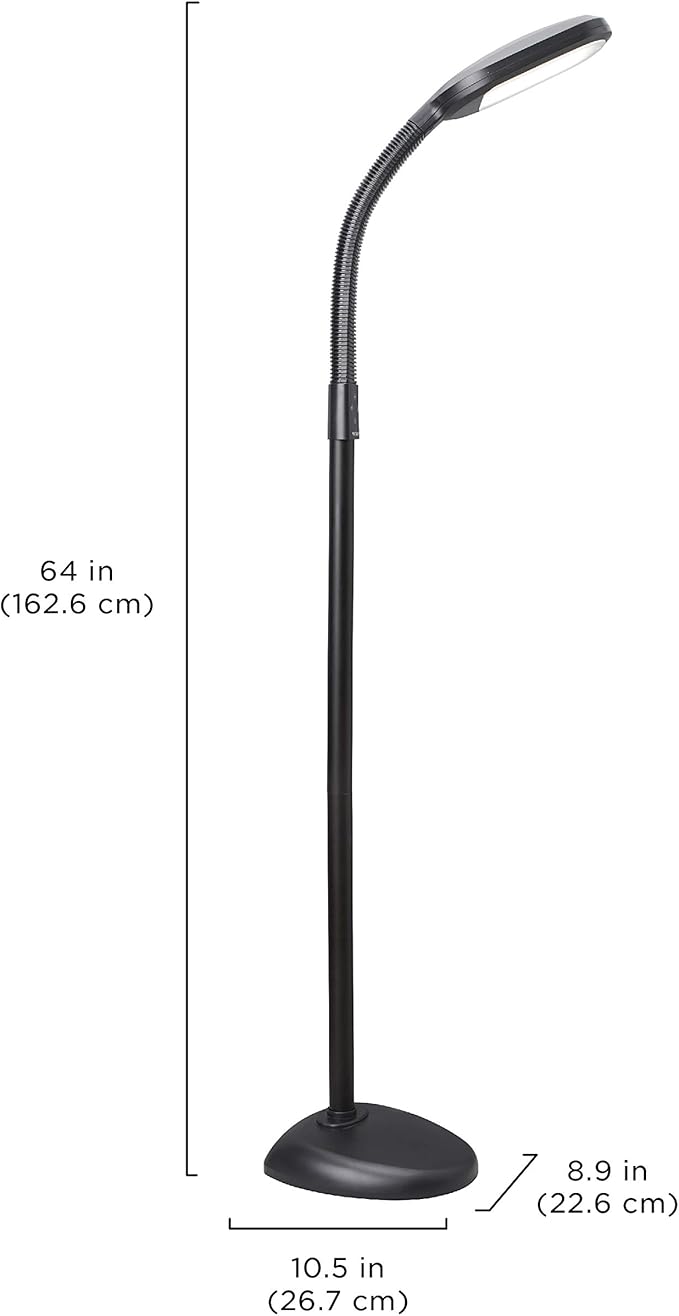 Verilux SmartLight Full Spectrum LED Modern Floor Lamp with Adjustable Brightness, Flexible Gooseneck and Easy Controls - Reduces Eye Strain and Fatigue - Ideal for Reading, Artists, Craft (Black)