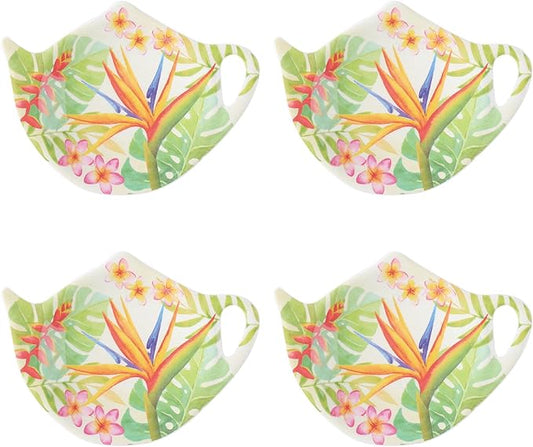 Supreme Housewares Bird of Paradise Tea Bag Holders, Teapot Shaped Tea Bag Coasters Spoon Rests Saucer Seasoning Dish Set, Multicolor, 4 x 3 Inch, Set of 4