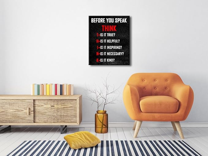 Pyradecor Large Motivational Think Before You Speak Classroom Positive Quotes Inspirational Poster Canvas Prints Wall Art for Office Living Room Home Decorations