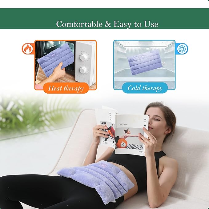 Romfox Microwavable Heating Pad for Pain Relief, Moist Heat for Cramps, Muscles, Joints, Back, Neck and Shoulders, Heat Compress Pillow, for Both Hot and Cold Therapy (Purple - Lavender Scented)