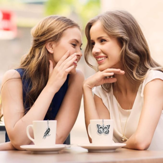 2 Pack Tea Infuser - Gothic Loose Leaf Tea Steeper with Black Raven & Skull Butterfly Charm, 304 Stainless Steel, Perfect Spooky Tea Gift
