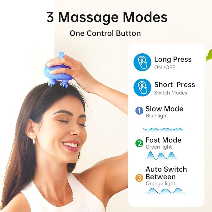 COMFIER Cordless Scalp Massager with 3 kneading Modes,8 Claws, Christmas Gift for Women,Waterproof Head Massage for Deep Cleansing,Head Scratcher,Body Massager,Cat Massage