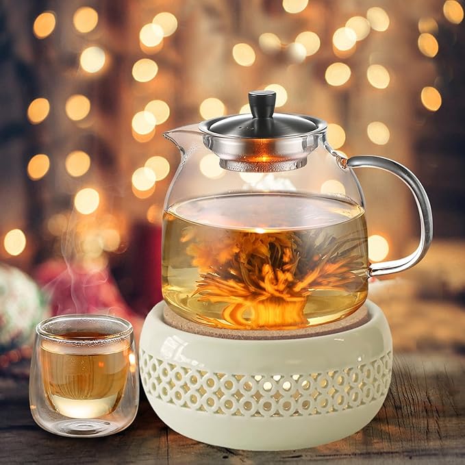 Teapot Warmer, Ceramic Teapot Heater with Cork Cushion Coffee Tea Warmer for Glass, Stainless Steel, Ceramic Teapot and Other Heatproof Dish Warming Use, Green