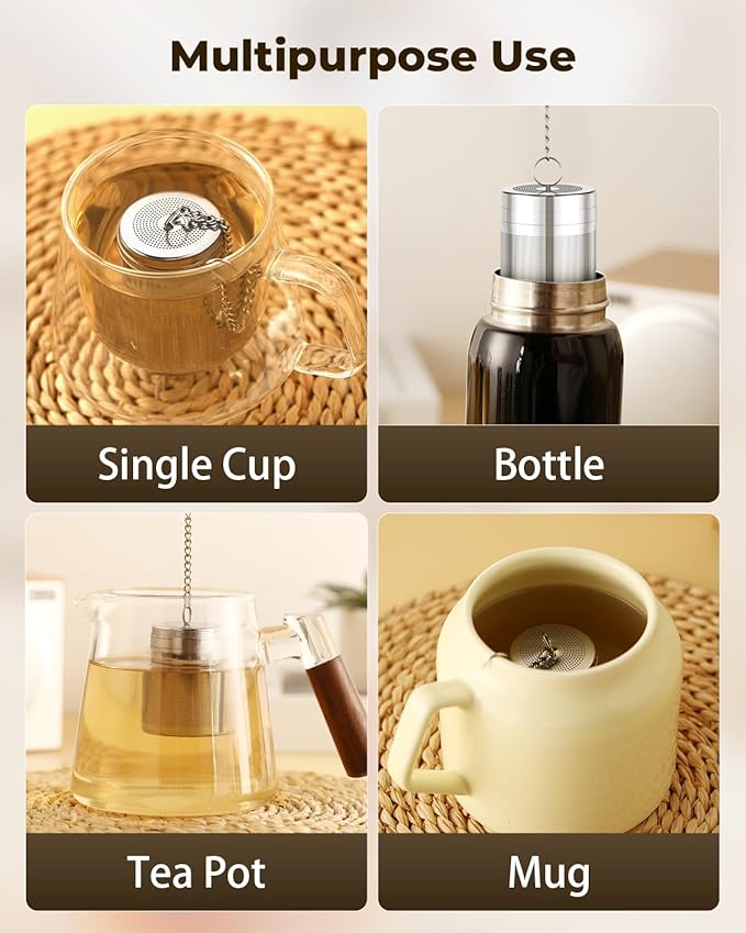 House Again 2 Pack Tea Strainers for Loose Tea, Extra Fine Mesh Tea Infuser, Updated Slim Threaded Lid & 304 Stainless Steel, Tea Ball Filter Bags Diffusers, Loose Leaf Tea Steeper for Brew Spices