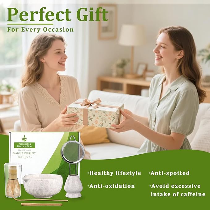 Matcha whisk Sets,Japanese Matcha Set,Matcha Bowl with Spout,Matcha Whisk and Holder,Bamboo Scoop,Sifter - 6 Pcs Tea Set for Matcha Lover,Tea Ceremony,Thanksgiving,Christmas gifts(Blue)