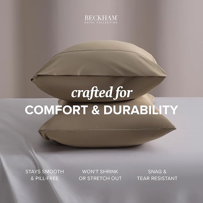 Beckham Hotel Collection Cooling Pillowcases for Hot Sleepers, Standard/Queen Size Set of 2, Cool Bedding, Envelop Closure, Silky Soft, Breathable, Moisture-Wicking, Sand
