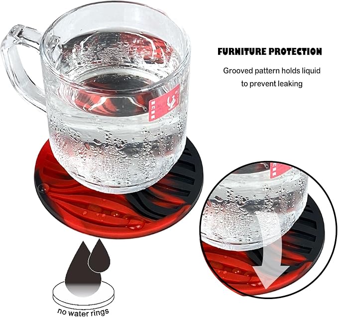 2 Packs Silicone Coaster Set of 6 Pieces with Silicone Cup Holder,Drinking Coasters, Cup Mat for Drinks,Live for Hot or Cold Drink Thickened, Non-Slip, Non-Stick, Deep Tray (2 Packs)