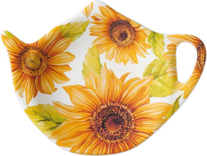 Supreme Housewares Sunflower Tea Bag Holders, Teapot Shaped Tea Bag Coasters Spoon Rests Saucer Seasoning Dish Set, Yellow, 4 x 3 Inch, Set of 4