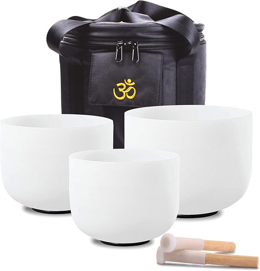 FMTY 7inch 8inch 9inch Crystal singing bowls set sound bowl for healing Mindfulness, Meditation, Yoga, Spiritual and Body Healing Chakra Bowl (D+E+C)