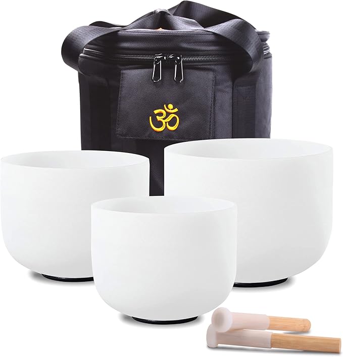 FMTY 7inch 8inch 9inch Crystal singing bowls set sound bowl for healing Mindfulness, Meditation, Yoga, Spiritual and Body Healing Chakra Bowl (D+F+G)