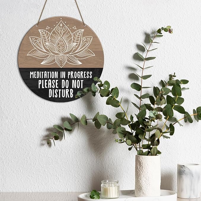 Meditation Room Decor Sign, Yoga Studio Wall Decoration Home Gym Spiritual Room Zen Den Hanging Decor Sign, Please Do Not Disturb Sign, Gifts for Yoga Instructor Lover, Meditation in Progress