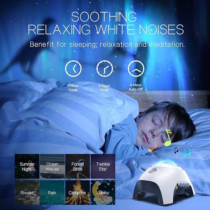 Northern Galaxy Light Aurora Projector with 33 Light Effects, Night Lights LED Star Projector for Bedroom Nebula Lamp, Remote Control, White Noises, Bluetooth Speaker for Parties(White)