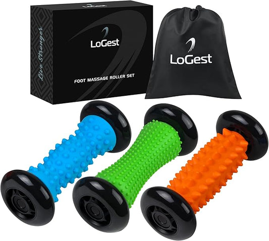 Logest Foot Massage Roller - for Trigger Point Therapy, Injury Rehabilitation & Deep Tissue Massage - Prevent Stiffness & Improve Strength - Silicon with Nodules (Orange - Blue - Green 3 Pack)