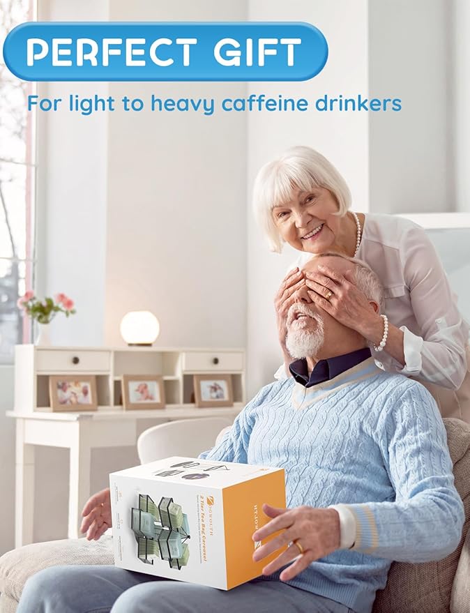 VOGWOLTH Tea Bag Organizer, Tea Bag Storage Holder Spinning Carousel 96 Teabags Container, Lazy Susan Coffee Creamer Sweetener Tea Caddy for Kitchen Counter Cabinet Pantry Shelf Organizer