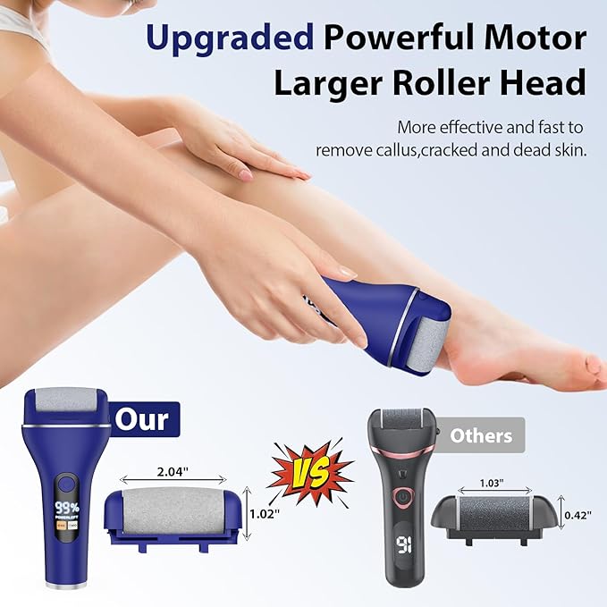 Electric Callus Remover for Feet, Rechargeable Portable Electronic Foot Callus Remover 2-in-1 Wet/Dry Foot Scrubber Electric Toot File for Hard Cracked Dry Dead Skin（Blue）