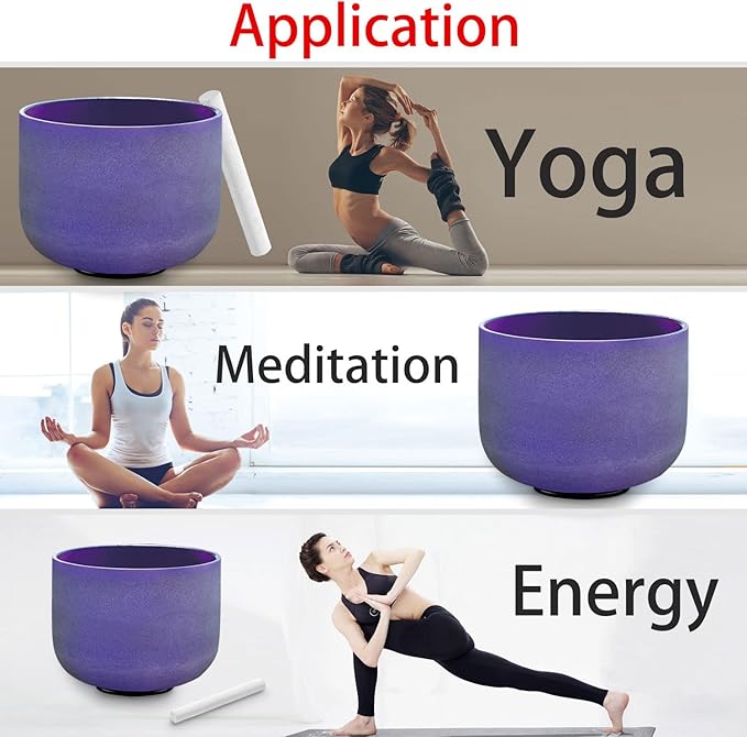 RYAN DVAN 8” B Note Purple Frosted Crown Chakra Crystal Singing Bowl with Free Heavy-Duty Carrying Case and Suede Striker O-Ring