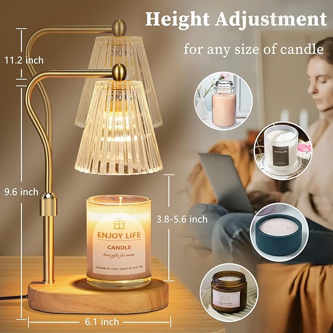 Candle Warmer Lamp with Timer Dimmer Adjustable Height for New Home Bedroom,Mothers Day Gifts,Vintage Home Decor for Scented Jar