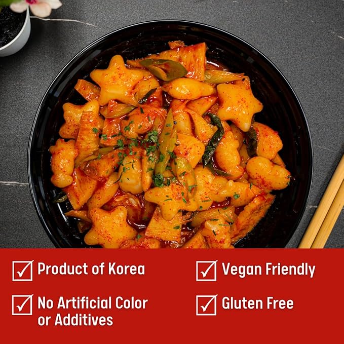 Korean Rice Cake, Tteokbokki, Fun-Shaped & Chewy, 1 Pack (2 Individual Package) Vegan, Non-GMO, Gluten-Free, Easy to Cook, 14.10oz per Pack (2 Pack) (28.2 OZ)
