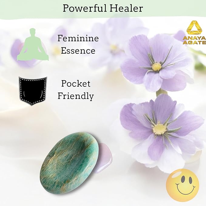 Amazonite Worry Stone – Crystal Thumb Worry Stones for Anguish, Stress – Relaxing and Soothing Balance Stones for Meditation, Stress Relief – Healing Stones and Crystals for Men and Women