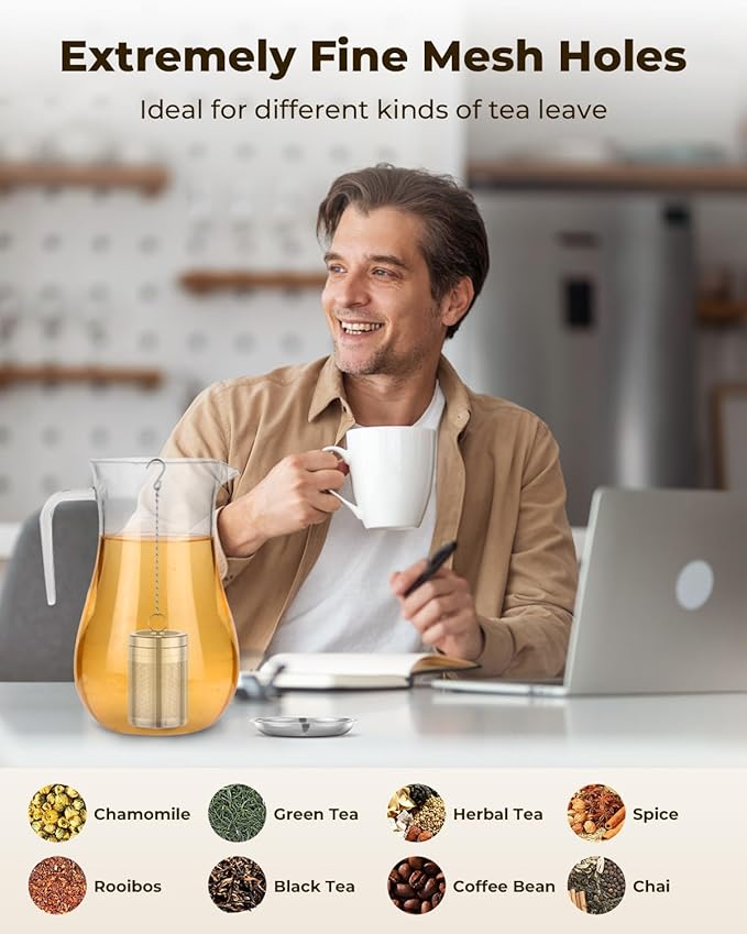 House Again Tea Strainers for Loose Tea, Extra Fine Mesh Tea Infuser, Updated Slim Threaded Lid & 304 Stainless Steel, Tea Ball Filter Bags Diffusers, Loose Leaf Tea Steeper for Brew Spices