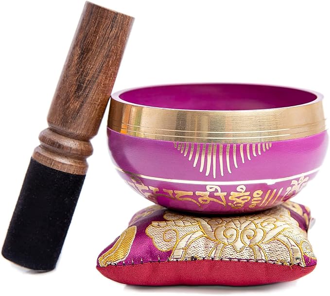 Tibetan Singing Bowl Set - Easy To Play for Beginners - Authentic Handcrafted Mindfulness Meditation Holistic Sound 7 Chakra Healing Gift by Himalayan Bazaar (Orchid)