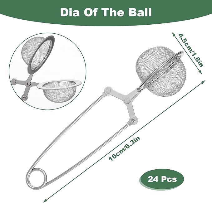 24 Pcs Snap Ball Tea Strainer Loose Leaf Tea Infuser Stainless Steel Teas Infuser Filter with Handle Mesh Snap Teas Ball Strainers for Loose Leaf, Spices, Seasonings(Silver)