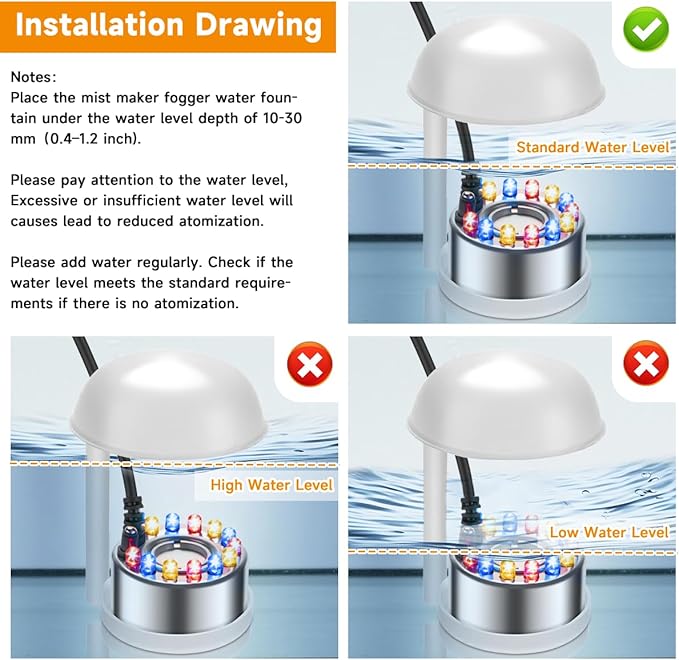 Halloween Mist Maker, Water Fountain Pond Mini Fog Machine Atomizer Air Humidifier, Ultrasonic Mist Maker Fogger Indoor Fountain, Mister Fogger with 12 LED Light and Waterproof Splash Guard