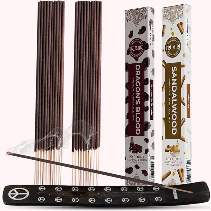 Trumiri Incense Sticks - Combo Pack of 40 Insence-Sticks - 20 Dragons Blood + 20 Sandalwood - Insenses - Insents - Incents - Inscense - Incence - Incienso - All Natural Incense Sticks