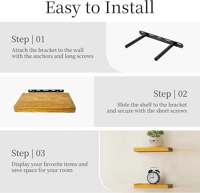 BGMG Wood Floating Shelves for Wall 12 inch Set of 2, Rustic Wooden Wall Mount Shelves for Living Room Bedroom Kitchen Farmhouse-12x6.7x1.25 inch- Gold Oak