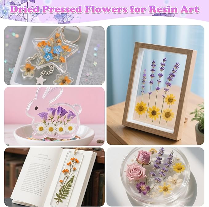 300 Pcs Pressed Dried Flowers with Butterfly Stickers for Crafts, Real Pressed Wildflowers Dry Leaves Bulk with Tweezer for Resin Jewelry Molds, Candle Soap Making, Scrapbook, Bookmark, Nails Decor