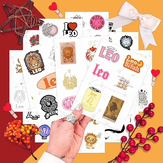 BulbaCraft 100Pcs Leo Stickers (Zodiac) for Water Bottle and Laptop - Leo Party Favors & Decorations, Waterproof Vinyl Astrology Decals, Gifts for Women & Men