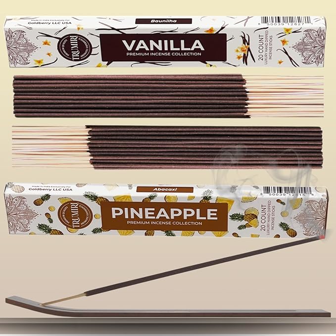 Trumiri Incense Sticks - Combo Pack of 40 Insence-Sticks - 20 Vanilla + 20 Pineapple - Insenses - Insents - Incents - Inscense - Incence - Incienso - All Natural Incense Sticks