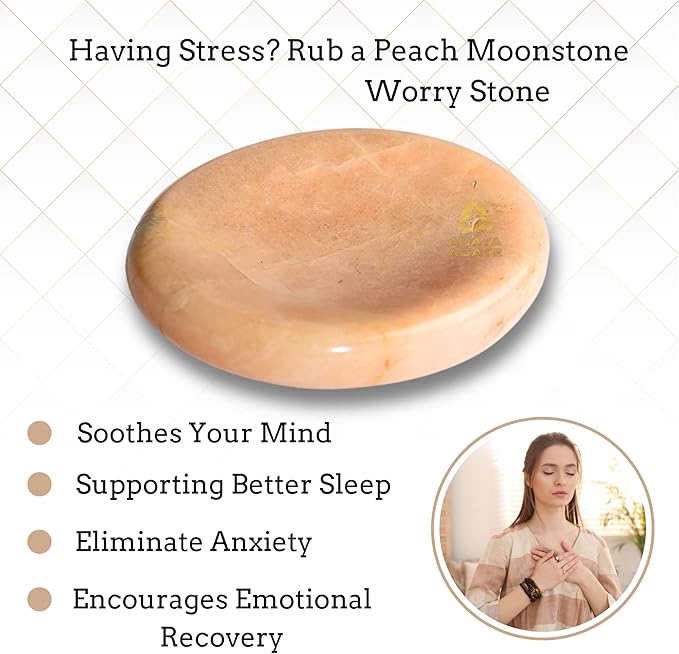 Peach Moonstone Worry Stones – Crystal Thumb Worry Stone for Anguish, Stress – Relaxing and Soothing Balance Stones for Meditation, Stress Relief – Healing Stones and Crystals for Men and Women