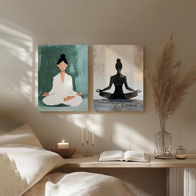 GELDSTEI Framed Zen Wall Art, Modern Yoga Girl Canvas Painting, Tranquil Meditation Wall Decor, Spiritual Aesthetic Picture, Calming Mindfulness Poster Prints for Living Room Spa Yoga Studio 12"x16"