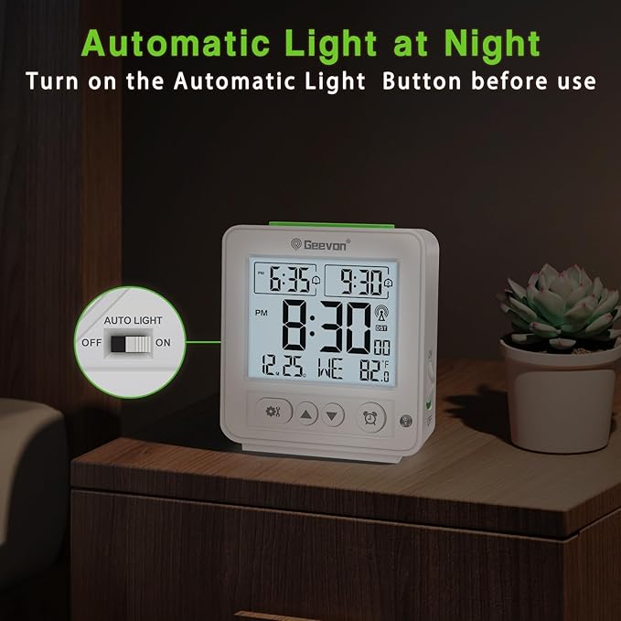 Geevon Small Digital Atomic Alarm Clock for Bedroom, Travel Table Clock with Auto/8s Backlight, 2 Alarm, Temperature, Desk Clock Battery Operated for Deep Sleepers Kids Elderly Home Office, White