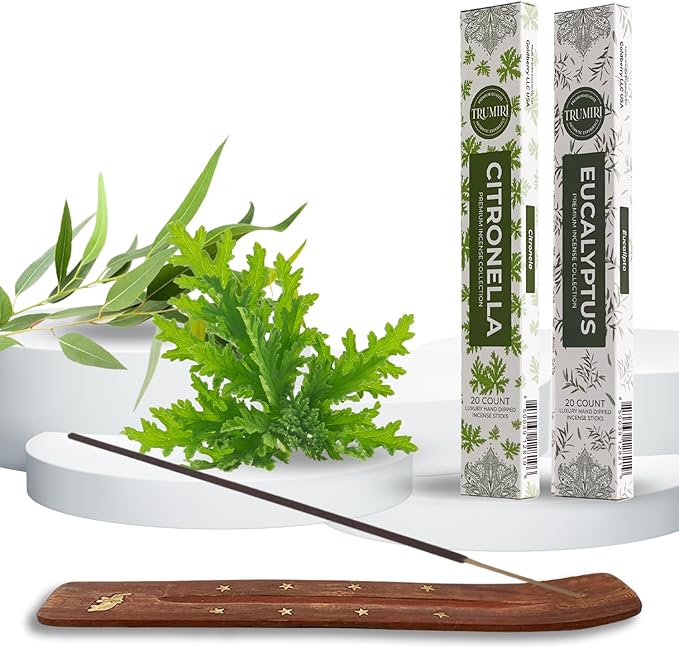 Trumiri Incense Sticks - Combo Pack of 40 Insence-Sticks - 20 Citronella + 20 Eucalyptus - Insenses - Insents - Incents - Inscense - Incence - Incienso - All Natural Incense Sticks