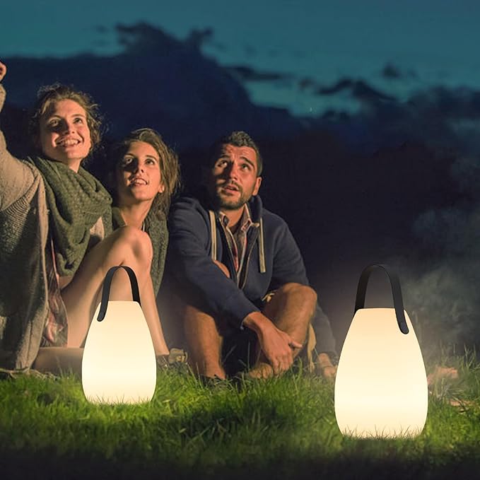 uuffoo 2 Pack Portable Outdoor Table Lamp - Dimmable Rechargeable Night Lights w/ Remote and 7 RGB Colors, IP44 Water-Resistant Hanging Lantern for Patio, Tent, Bedroom, Garden, Emergency