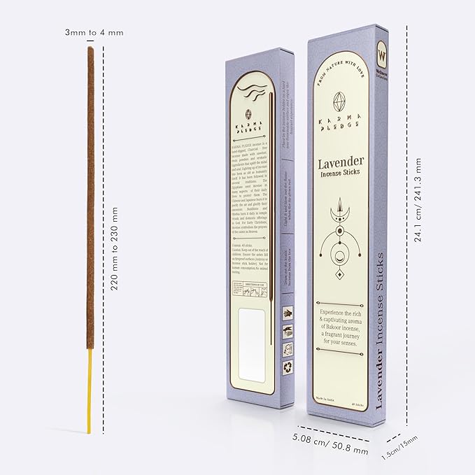 Lavender Incense Sticks, Organic Hand Dipped Incense, Natural Herbs & Aromatic Ingredients, Contain 40 Sticks Inside, Burn Time 45-60 Min, Spiritual Gifts, Incense by Karma Pledge