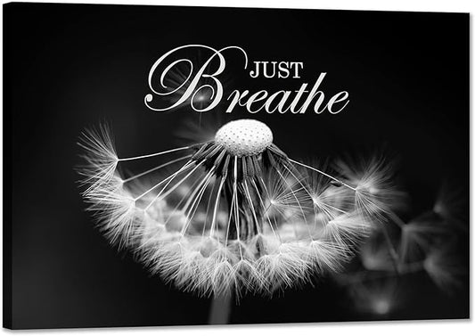 SKASNFAI Zen Wall Art Just Breathe Canvas Picture Positive Inspirational Dandelion Framed Artwork Poster Mental Health Office Pictures Wall Decor for Bathroom (12L x 16W)