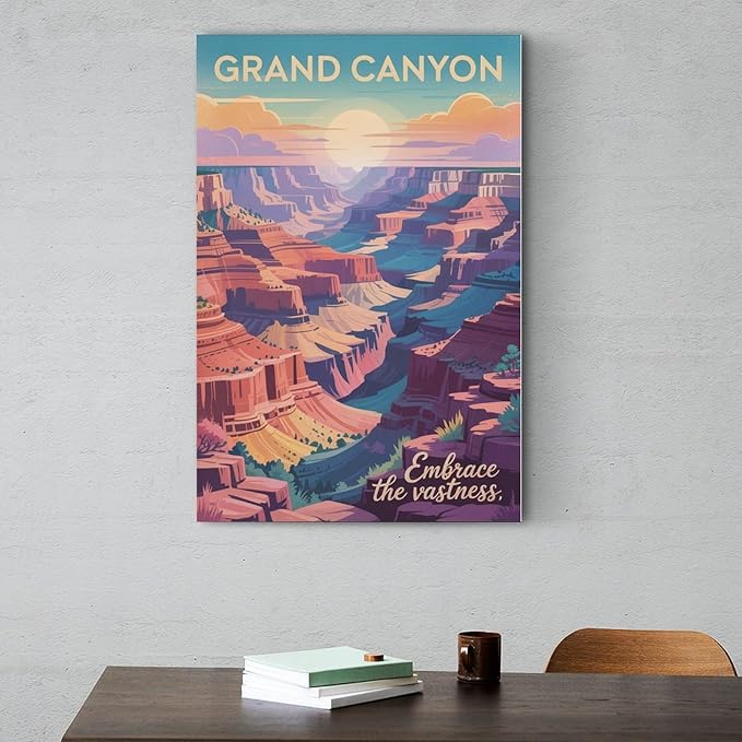 Motivational Canvas Grand Canyon Inspirational Poster Embrace The Vastness for Meditation Living Room Creative Studio Décor Print Poster Unframe-style 16x24inch(40x60cm)