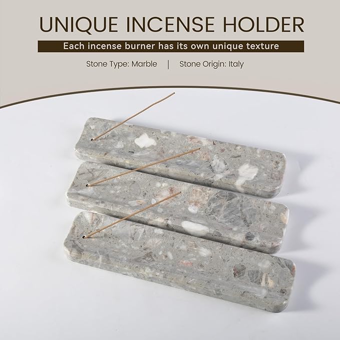 Koville Marble Incense Holder, Incense Holder for Sticks, Incense Sticks Holder Ash Catcher for Meditation Yoga SPA, Natural Stone Incense Burner, Home Table Decor (Grey)