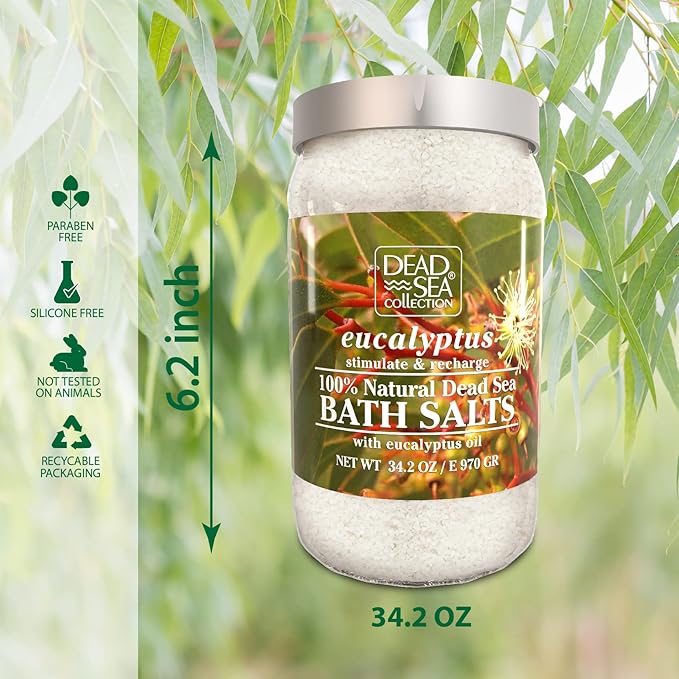 Dead Sea Collection Bath Salts with Eucalyptus – Pure Dead Sea Salt and Eucalyptus Oil - Nourishing Soothing and Relaxing Skin and Muscle – 34.2 Oz